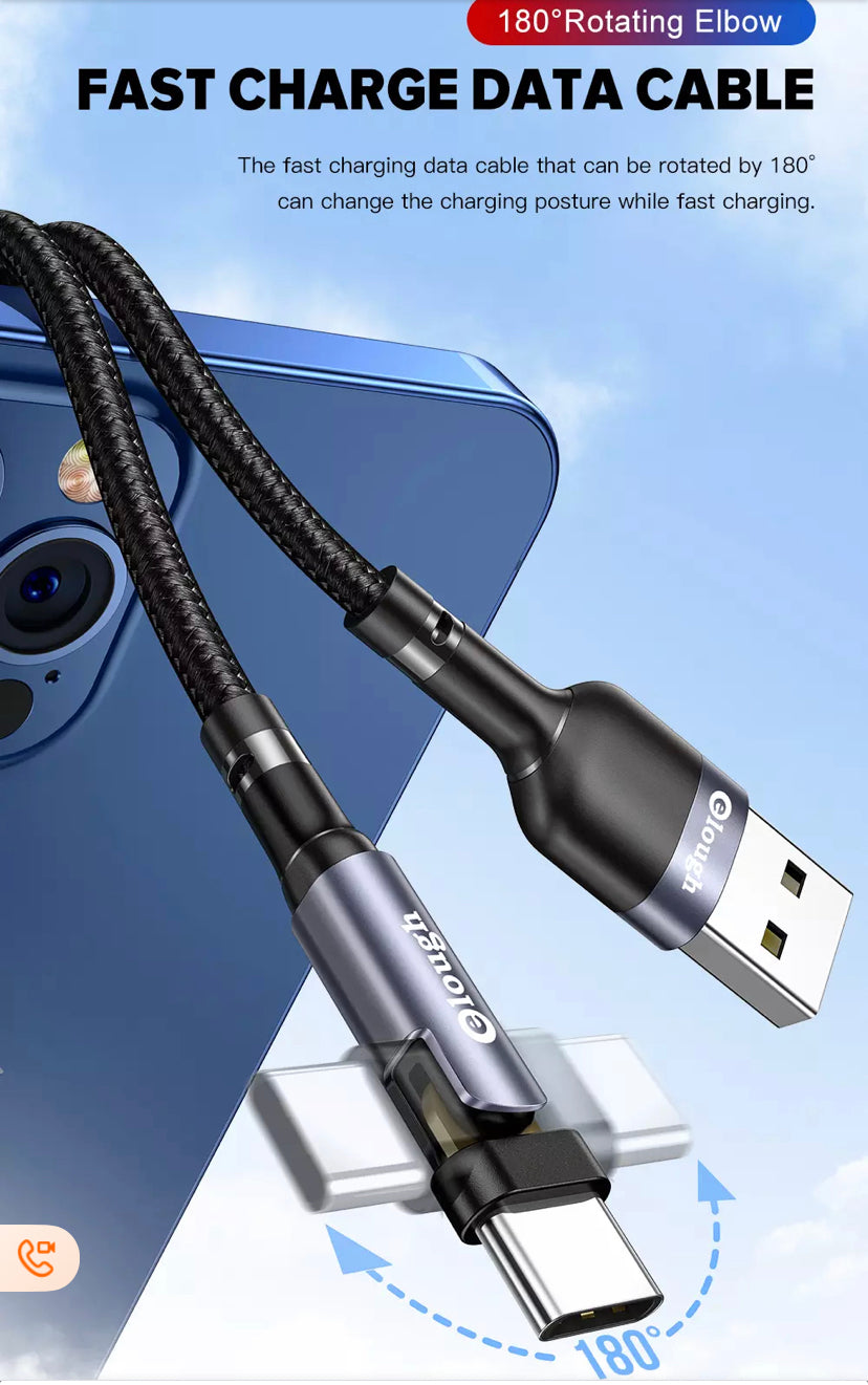 USB to Type C Charger 180° 3A Fast Charging Data Cable B-SPIN PTY LTD