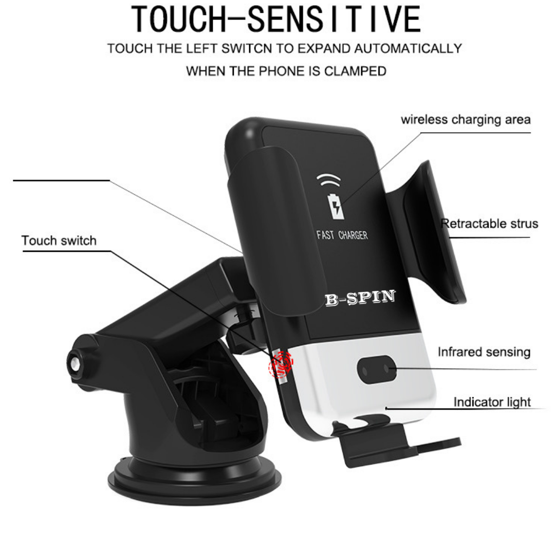 Qi Fast Wireless Charger Car Mount iPhone Holder Automatic B-SPIN PTY LTD