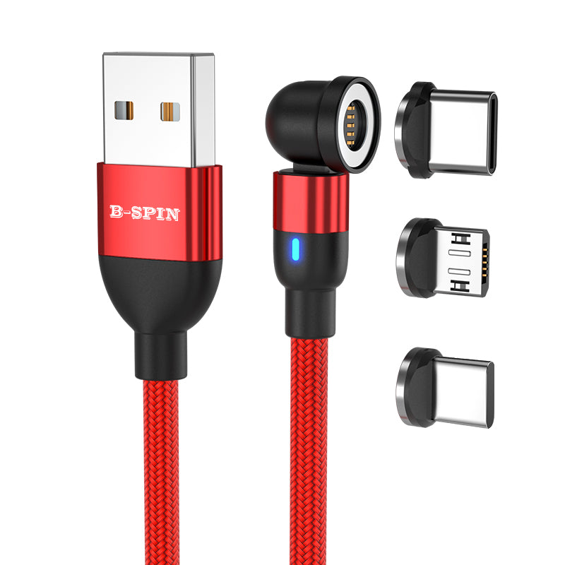 Magnetic 540 Fast Charging Data Cable Cord Charger For Type-C Micro USB iPhone - Mobile Accessories Shop B-SPIN