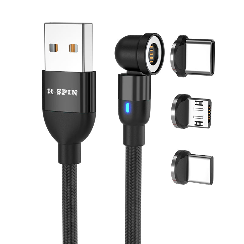 Magnetic 540 Fast Charging Data Cable Cord Charger For Type-C Micro USB iPhone - Mobile Accessories Shop B-SPIN
