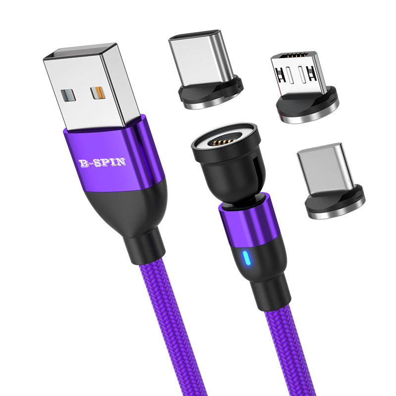 Magnetic 540 Fast Charging Data Cable Cord Charger For Type-C Micro USB iPhone - Mobile Accessories Shop B-SPIN