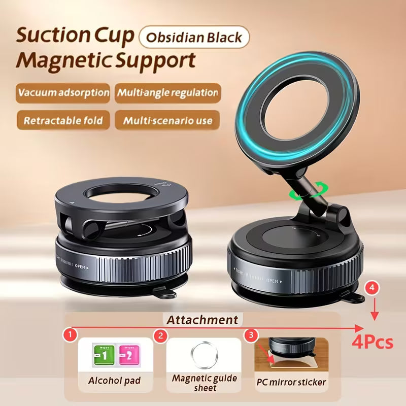 360 Foldable Vacuum Strong Magnetic MagSafe Phone Holder Suction Car Stand Mount