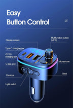 Bluetooth 5.0 FM Transmitter for Car, 3 USB Ports Fast Charger with QC3.0 18W and PD 18W USB C Car Charger