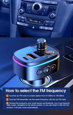 Bluetooth 5.0 FM Transmitter for Car, 3 USB Ports Fast Charger with QC3.0 18W and PD 18W USB C Car Charger