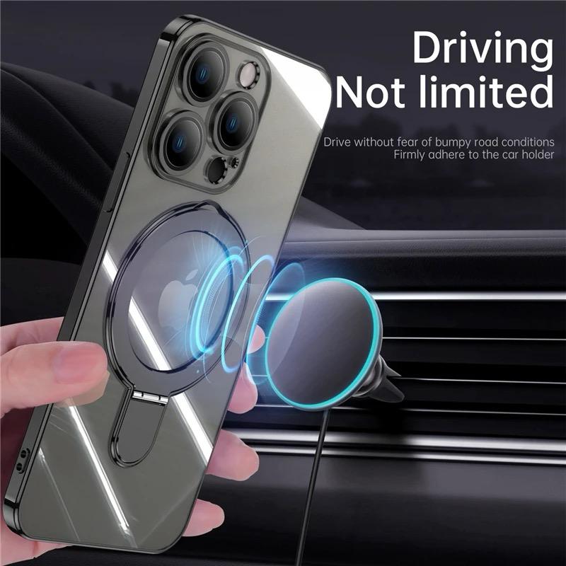 For MagSafe iPhone 16 15 14 13 12 Pro Max Magnetic Shockproof Phone Stand Ring Case