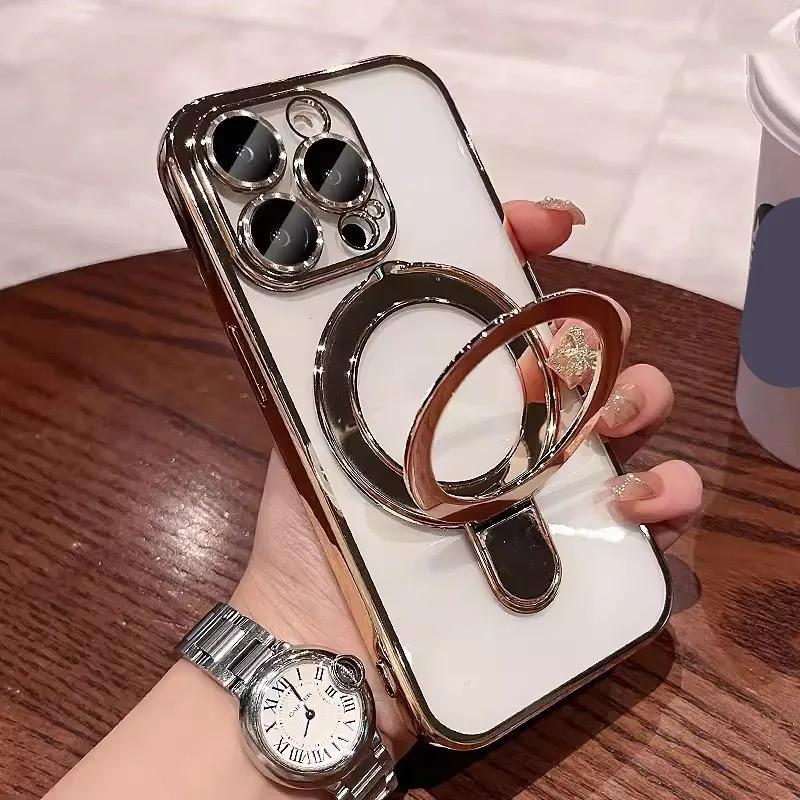 For MagSafe iPhone 16 15 14 13 12 Pro Max Magnetic Shockproof Phone Stand Ring Case