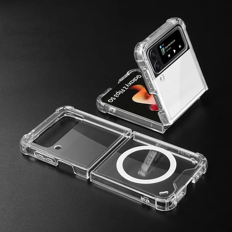 For Samsung Galaxy Z Flip 5 4 3 Magnetic Clear Case Shockproof Ultra Slim Cover