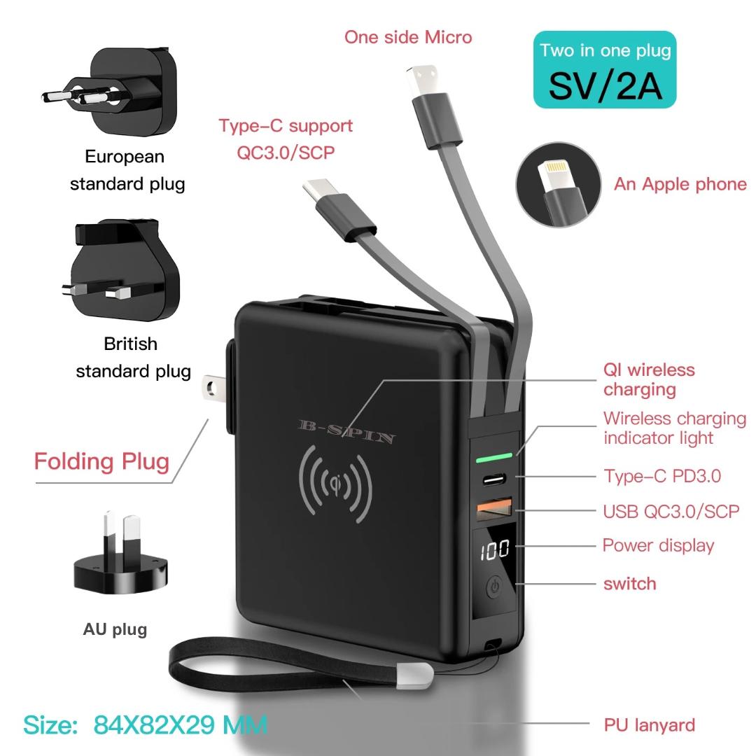 Universal Travel Powerpack Adapter 5 in 1 PD 20W 10000mAH - Mobile Accessories B-SPIN
