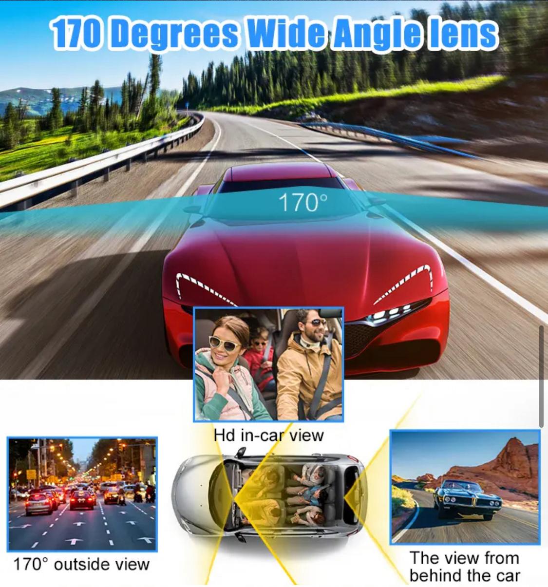Dual Dash Cam FHD 4K 1080P WiFi Front and Inside Recorder  Uber 170 Wide with 64 GB High Speed SD Card Free