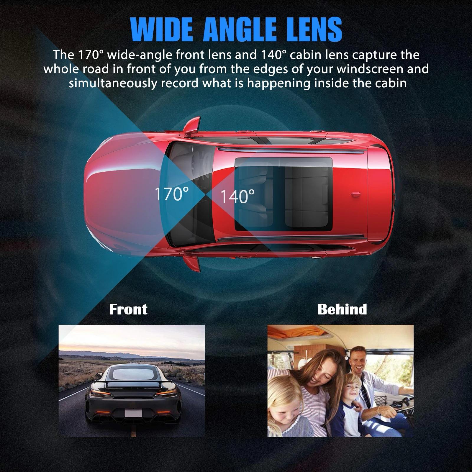 Dual Dash Cam FHD 4K 1080P WiFi Front and Inside Recorder  Uber 170 Wide with 64 GB High Speed SD Card Free