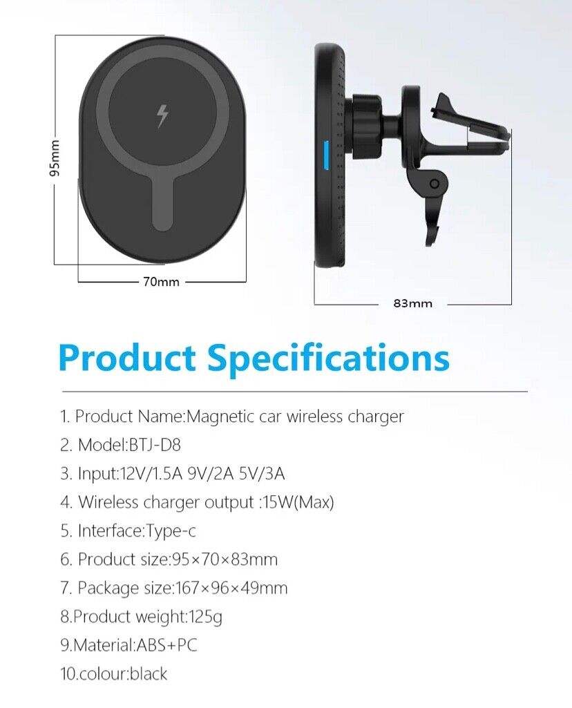 Magnetic Car Charger Mount 15W MagSafe Fast Wireless Charging for Apple iPhone - Mobile Accessories Shop B-SPIN