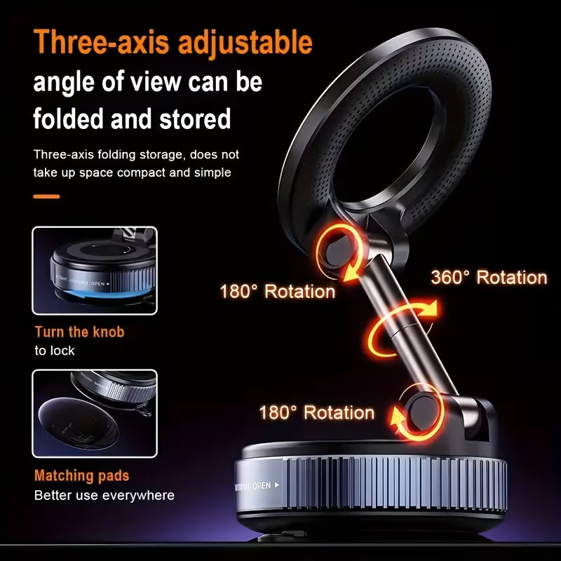 360 Foldable Vacuum Strong Magnetic MagSafe Phone Holder Suction Car Stand Mount