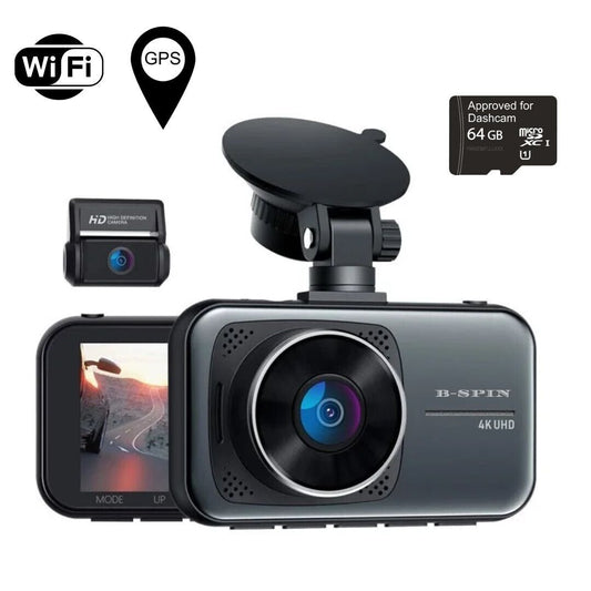 Dual Dash Cam 4K 2160 P Ultra HD Car DVR Front and Rear Camera with Built-in WiFi & GPS (170 Degree Wide)