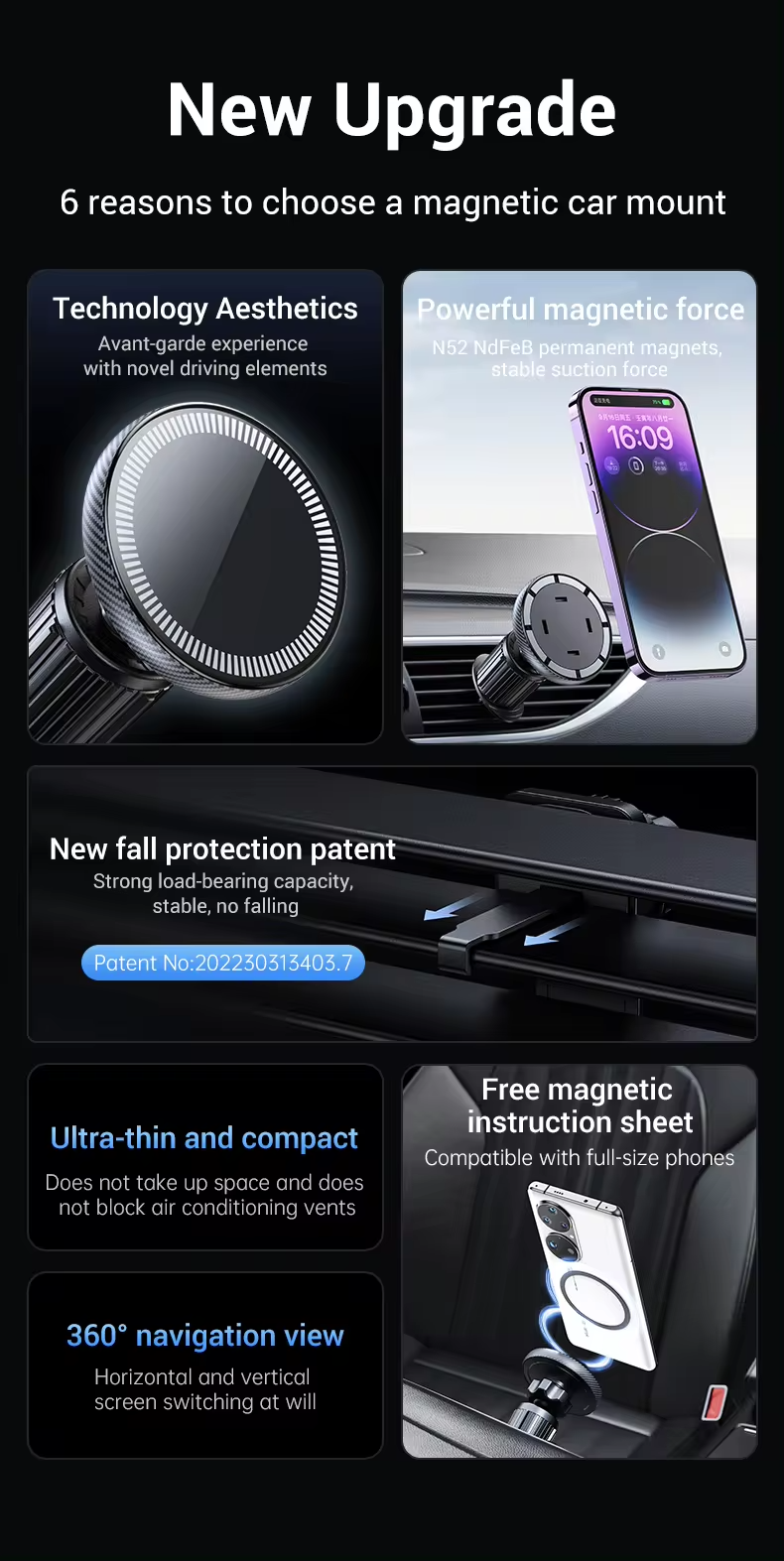 Magsafe Magnetic Vent grip Lock Car Phone holder For mobile 360 rotate Universal