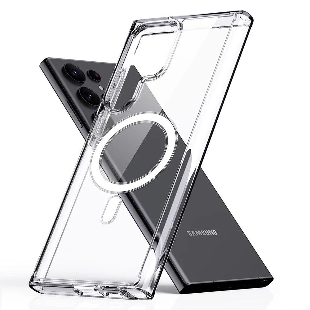 For MagSafe Samsung S24 S23 S22 Ultra Plus Case Clear Shockproof Magnetic Cover