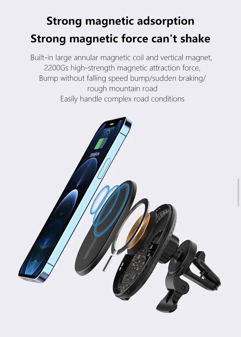 Magnetic Car Charger Mount 15W MagSafe Fast Wireless Charging for Apple iPhone - Mobile Accessories Shop B-SPIN