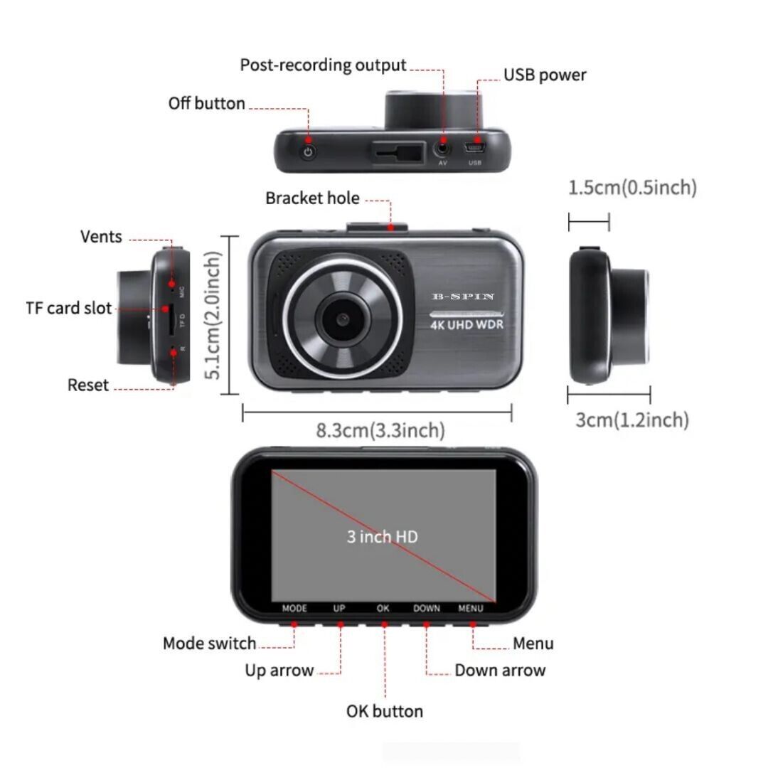 Dual Dash Cam 4K 2160 P Ultra HD Car DVR Front and Rear Camera with Built-in WiFi & GPS (170 Degree Wide)