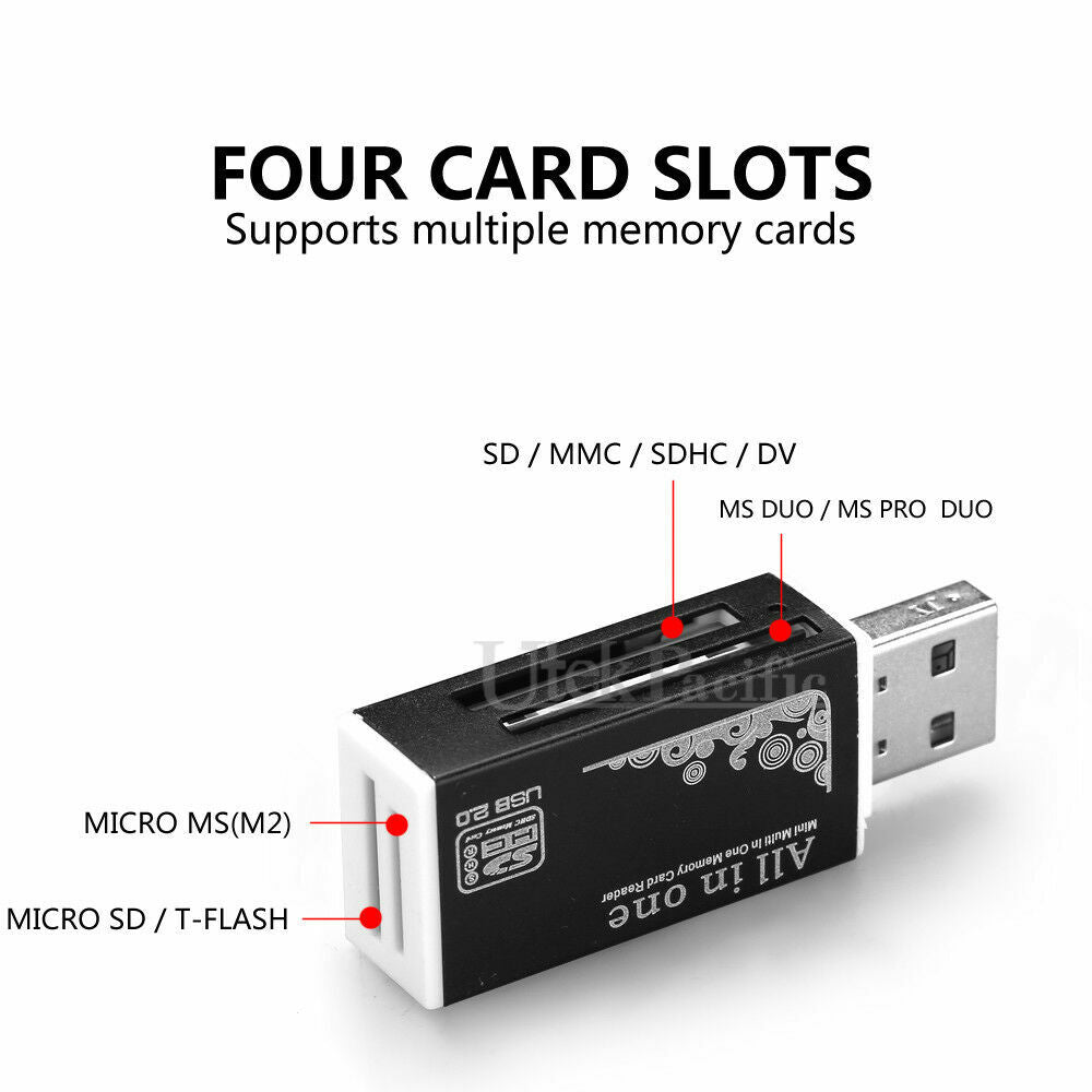 All In One Aluminium Multi Card Reader SDHC SDXC Micro SD Memory Stick 2.0 Flash