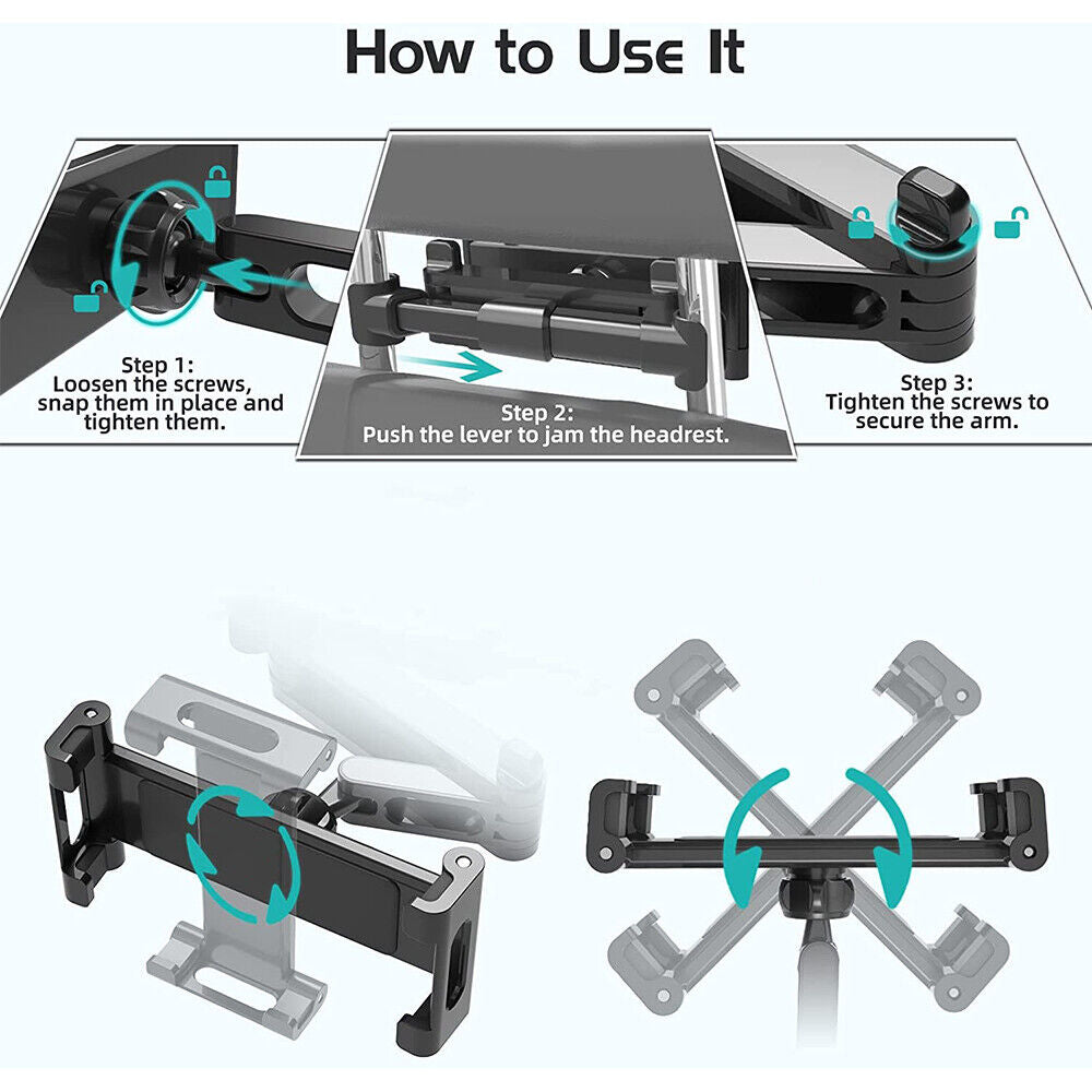 Extendable Car Back Seat Headrest Long Mount Universal Holder iPad Tablet Rotate