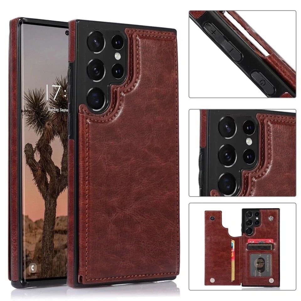 For Samsung S20 FE S21 S22 S23 Ultra Leather Stand Flip Wallet Case Magnet Cover - Mobile Accessories Shop B-SPIN