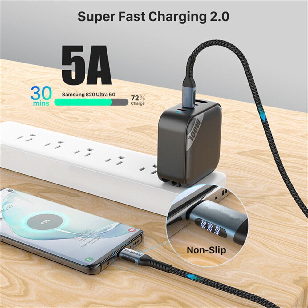 100W PD 5A type C to Type C Charger Cable PD Fast Charge Lead For Samsung Huawei - Mobile Accessories Shop B-SPIN