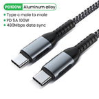 100W PD 5A type C to Type C Charger Cable PD Fast Charge Lead For Samsung Huawei - Mobile Accessories Shop B-SPIN