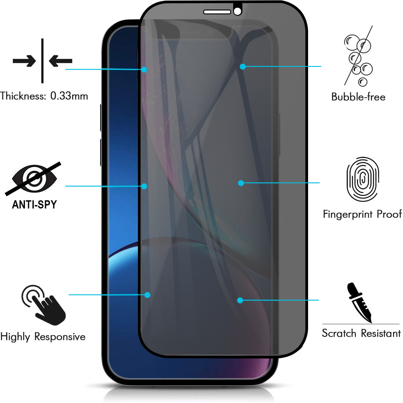 Privacy 9H Tempered Glass Full Screen Protector For iPhone 14 13 12 11 Pro Max XR X B-SPIN PTY LTD