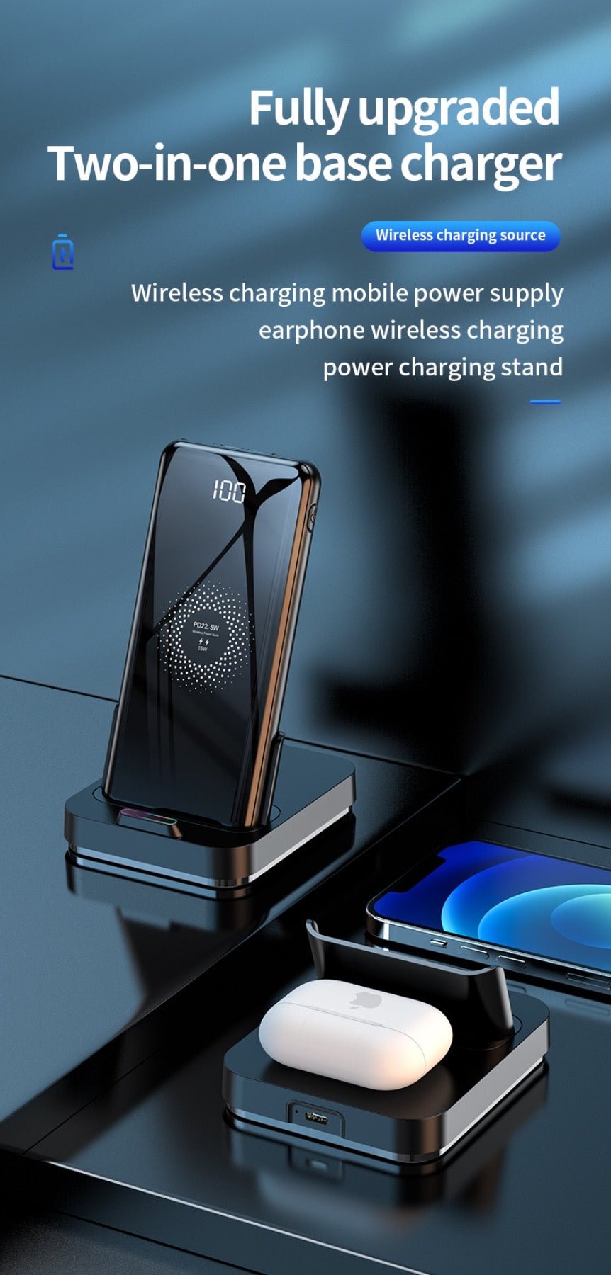 2 in 1 Fast charger Duo Wireless Power Bank and Charging Dock for phone Earpod B-SPIN PTY LTD