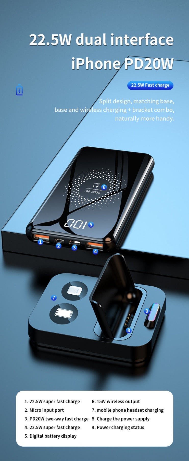 2 in 1 Fast charger Duo Wireless Power Bank and Charging Dock for phone Earpod B-SPIN PTY LTD