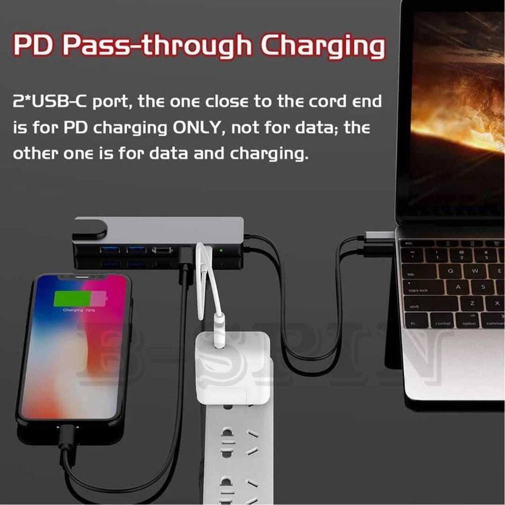 6 in 1 USB C HUB to Multi USB 4K HDMI Adapter Dock MacBook/Windows USB-C 3 port