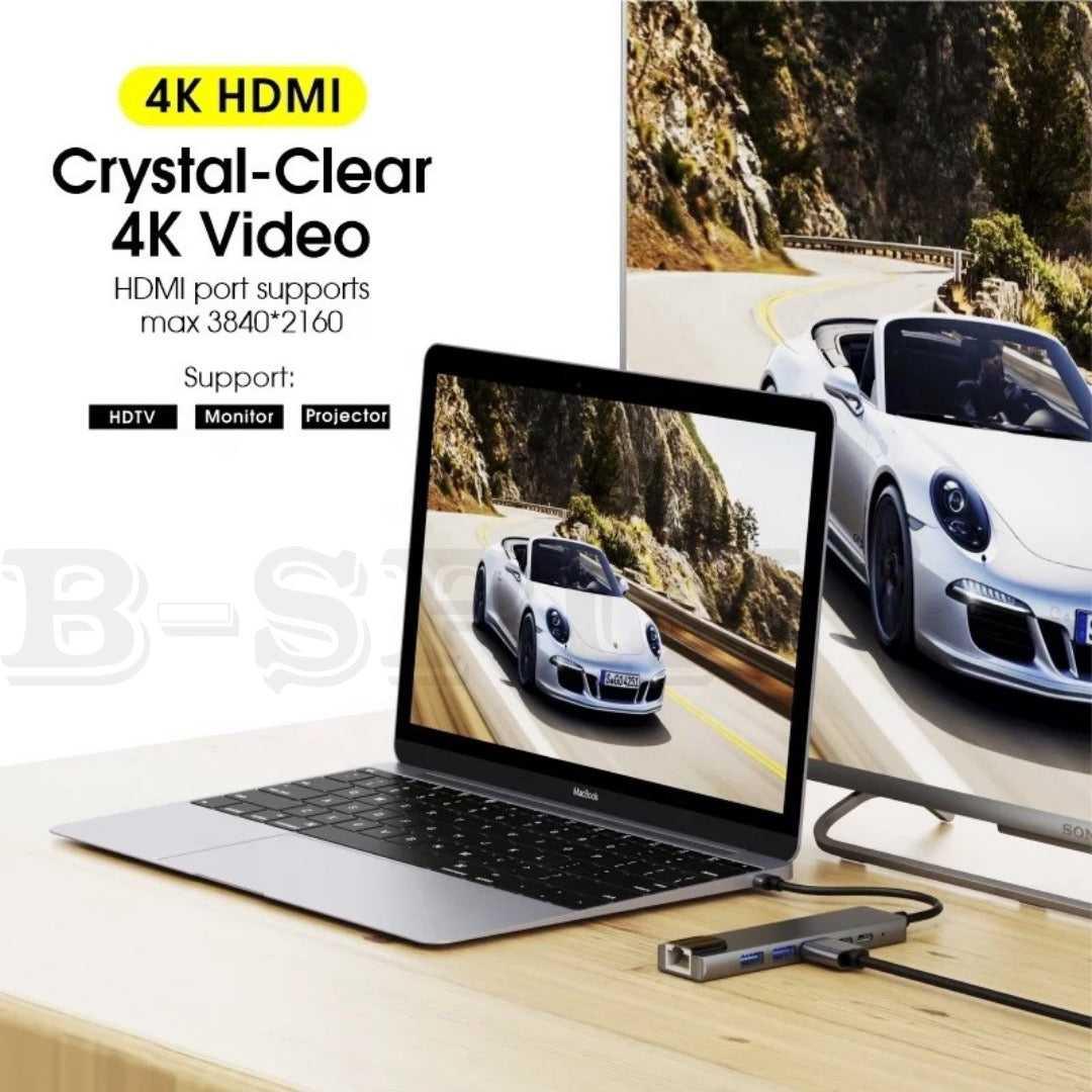 6 in 1 USB C HUB to Multi USB 4K HDMI Adapter Dock MacBook/Windows USB-C 3 port
