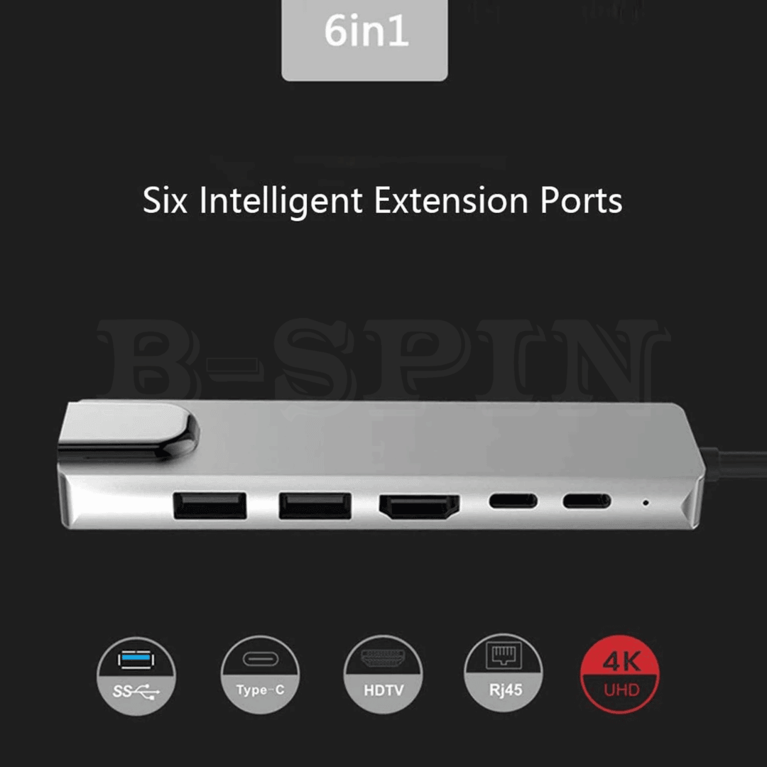 6 in 1 USB C HUB to Multi USB 4K HDMI Adapter Dock MacBook/Windows USB-C 3 port