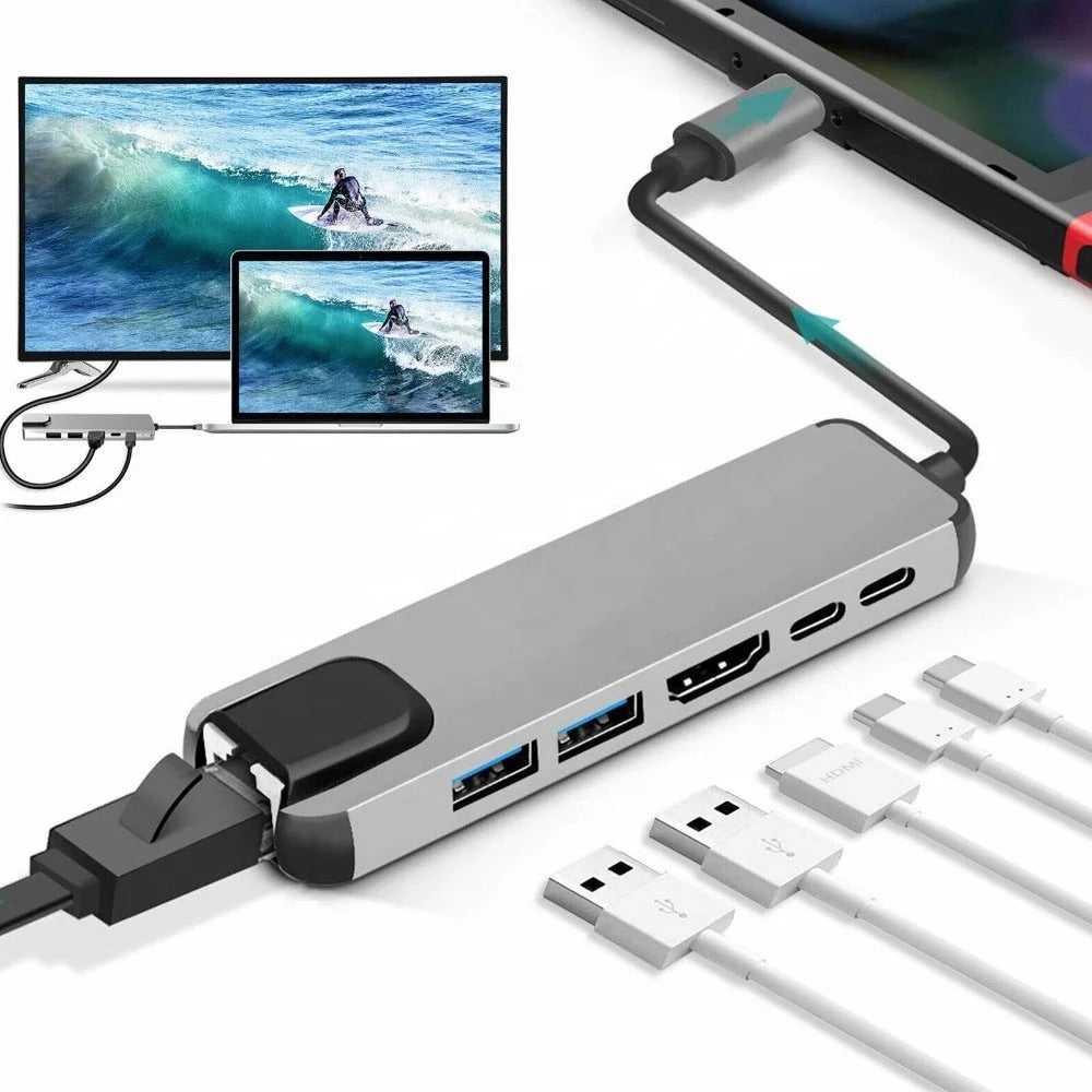 6 in 1 USB C HUB to Multi USB 4K HDMI Adapter Dock MacBook/Windows USB-C 3 port