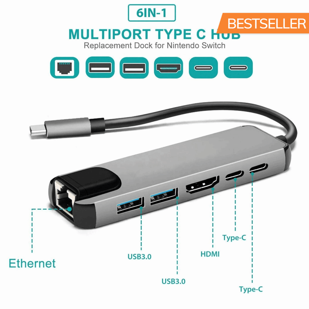 6 in 1 USB C HUB to Multi USB 4K HDMI Adapter Dock MacBook/Windows USB-C 3 port