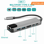 6 in 1 USB C HUB to Multi USB 4K HDMI Adapter Dock MacBook/Windows USB-C 3 port