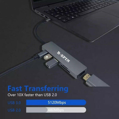 6 in 1 USB C HUB Type-C Multi USB 3.0 4K HDMI Adapter Dock SD Card Reader USB-C B-SPIN PTY LTD