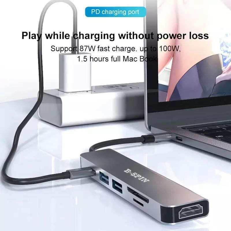 6 in 1 USB C HUB Type-C Multi USB 3.0 4K HDMI Adapter Dock SD Card Reader USB-C B-SPIN PTY LTD