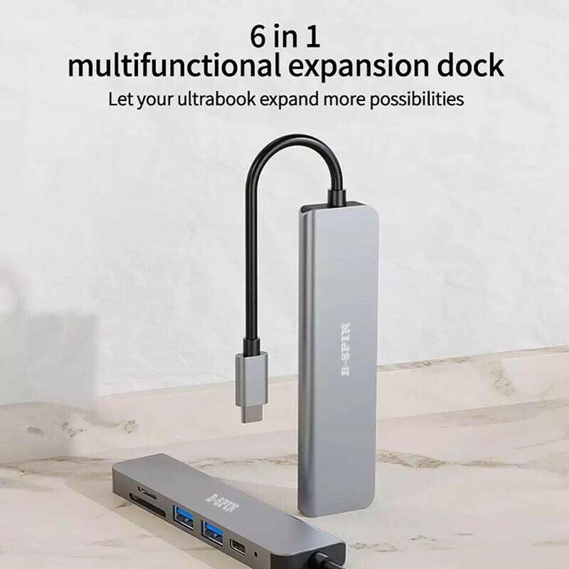 6 in 1 USB C HUB Type-C Multi USB 3.0 4K HDMI Adapter Dock SD Card Reader USB-C B-SPIN PTY LTD