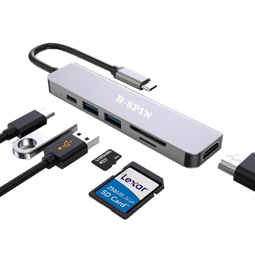 6 in 1 USB C HUB Type-C Multi USB 3.0 4K HDMI Adapter Dock SD Card Reader USB-C B-SPIN PTY LTD