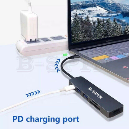 6 in 1 USB C HUB Type-C Multi USB 3.0 4K HDMI Adapter Dock SD Card Reader USB-C B-SPIN PTY LTD