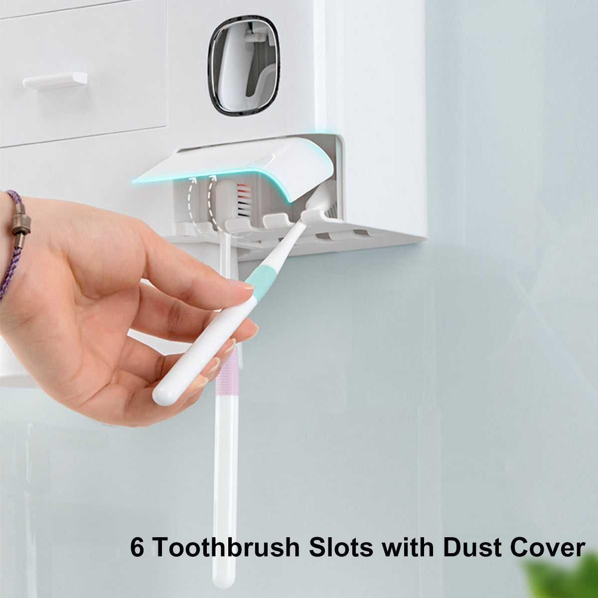 Magnetic 2 Cups Bathroom Toothbrush Holder Storage Rack Toothpaste Dispenser B-SPIN