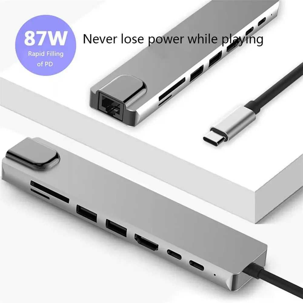 8 in 1 USB-C HUB Type-C USB 4K HDMI RJ45 Ethernet Micro SD TF OTG