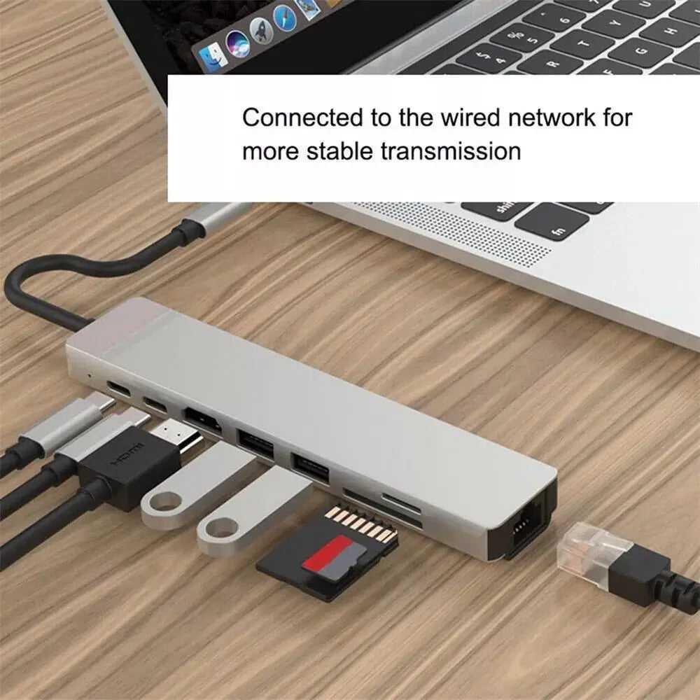 8 in 1 USB-C HUB Type-C USB 4K HDMI RJ45 Ethernet Micro SD TF OTG