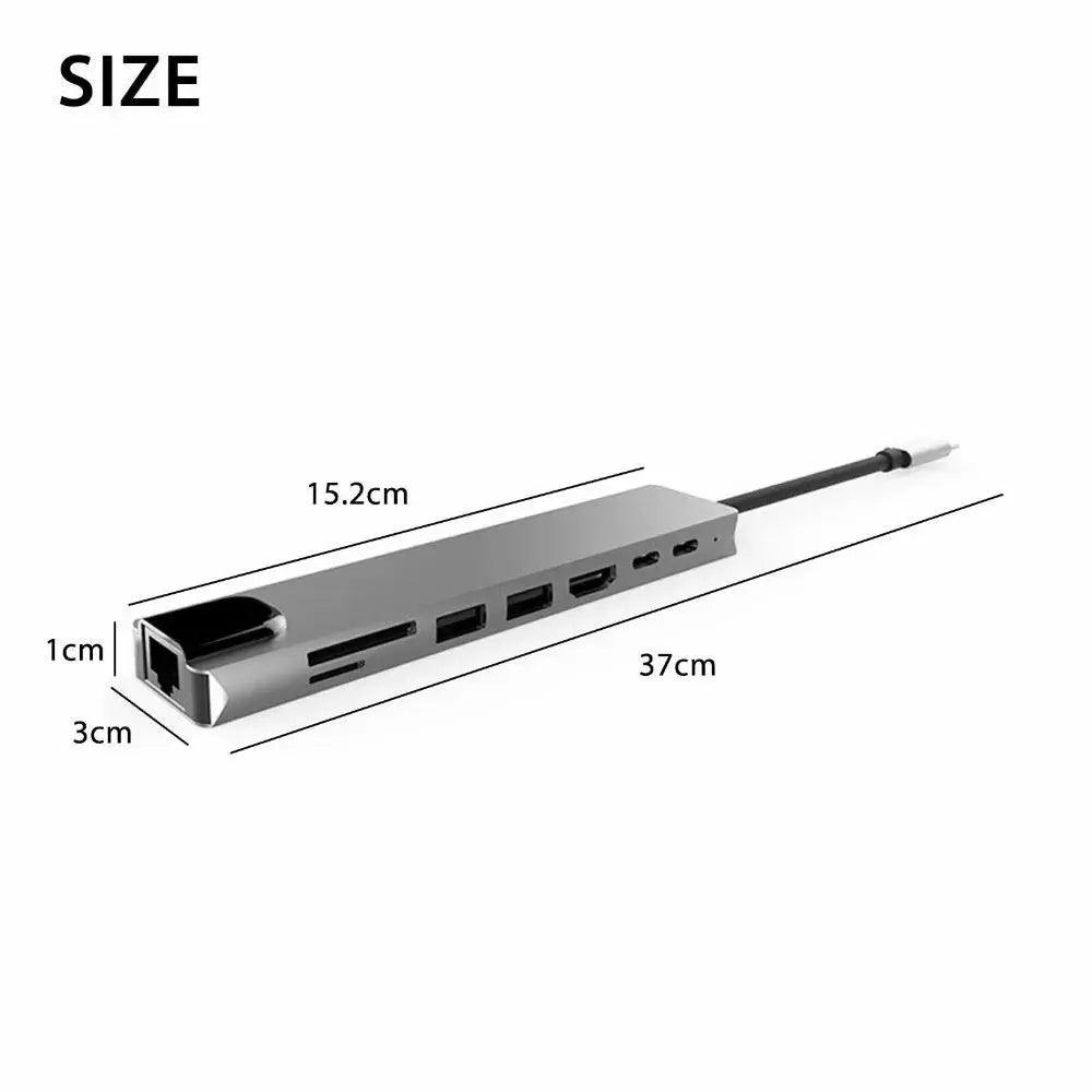 8 in 1 USB-C HUB Type-C USB 4K HDMI RJ45 Ethernet Micro SD TF OTG