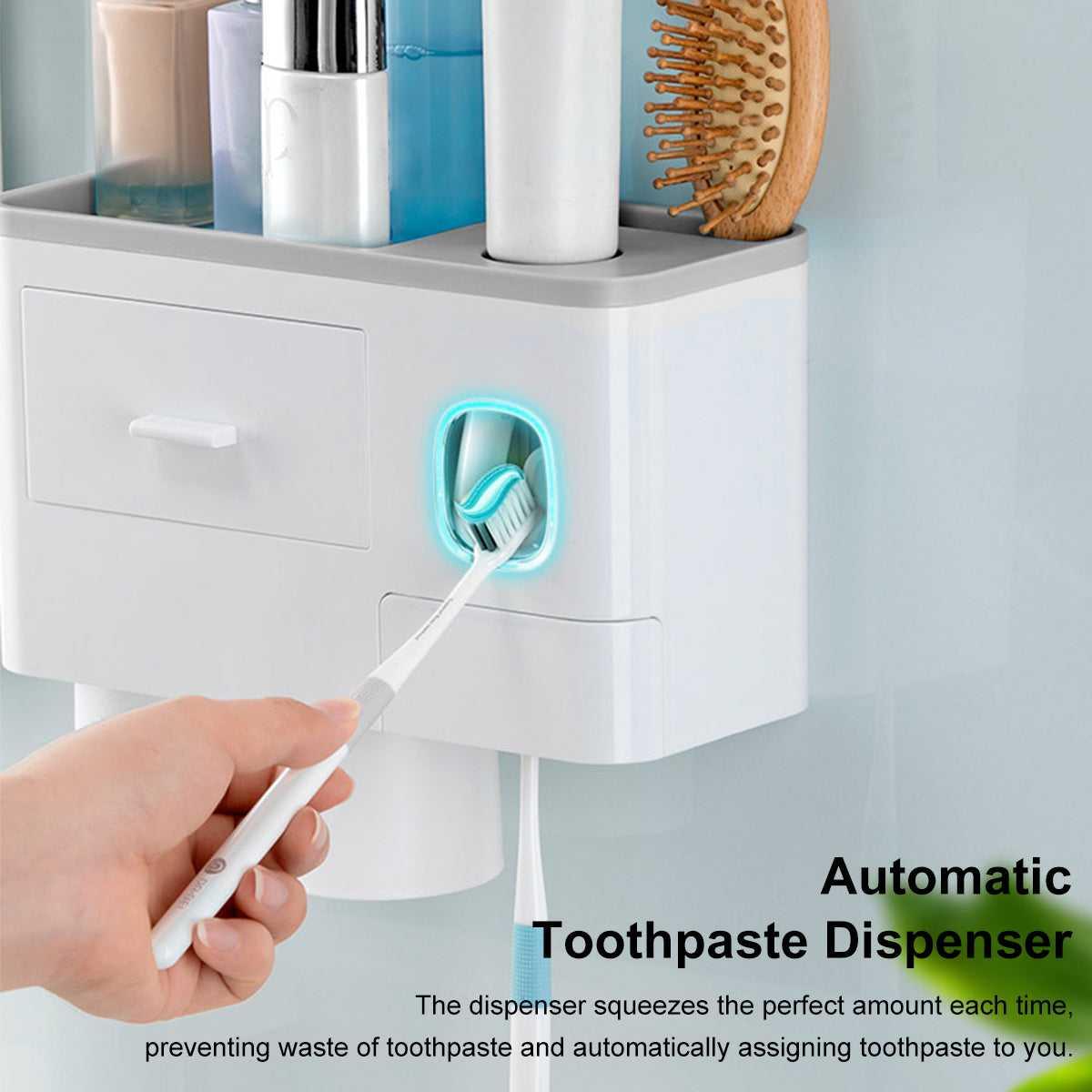 Magnetic 2 Cups Bathroom Toothbrush Holder Storage Rack Toothpaste Dispenser B-SPIN