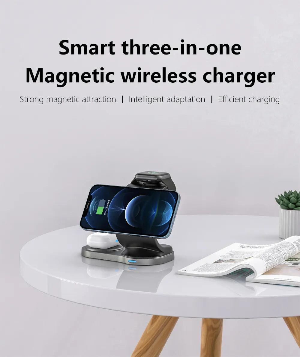 Magnetic Wireless Charger Stand 3 In 1 MagSafe Fast Charging Dock Station B-SPIN PTY LTD