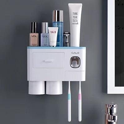 Magnetic 2 Cups Bathroom Toothbrush Holder Storage Rack Toothpaste Dispenser B-SPIN