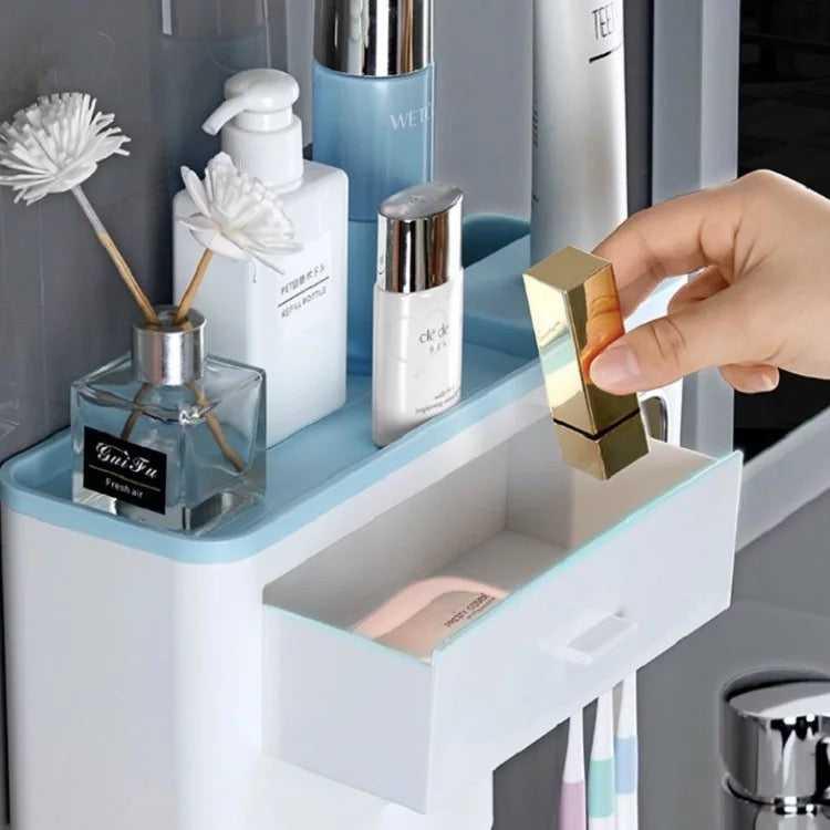 Magnetic 2 Cups Bathroom Toothbrush Holder Storage Rack Toothpaste Dispenser B-SPIN