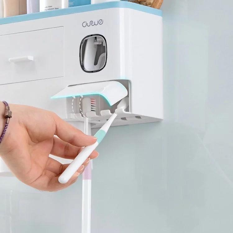 Magnetic 2 Cups Bathroom Toothbrush Holder Storage Rack Toothpaste Dispenser B-SPIN