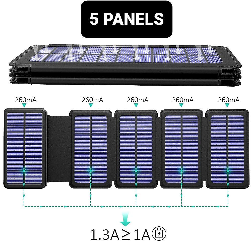 Solar Power Bank Waterproof wireless 30000mAh QI fastest charger 2 USB port with 3 and 5  pannels B-SPIN PTY LTD